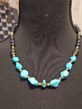 Bead Necklace - Blue Turquoise Colored Accents
